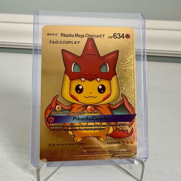 Pokemon Other - Pokemon Pikachu Charzard Cosplay Gold Foil Fan Art Card HP634